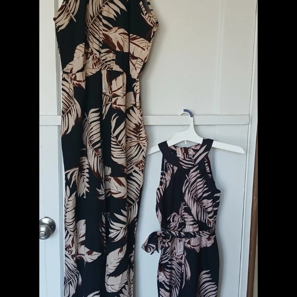 Tropical Leaf Print Mommy And Me Jumpsuit  Set